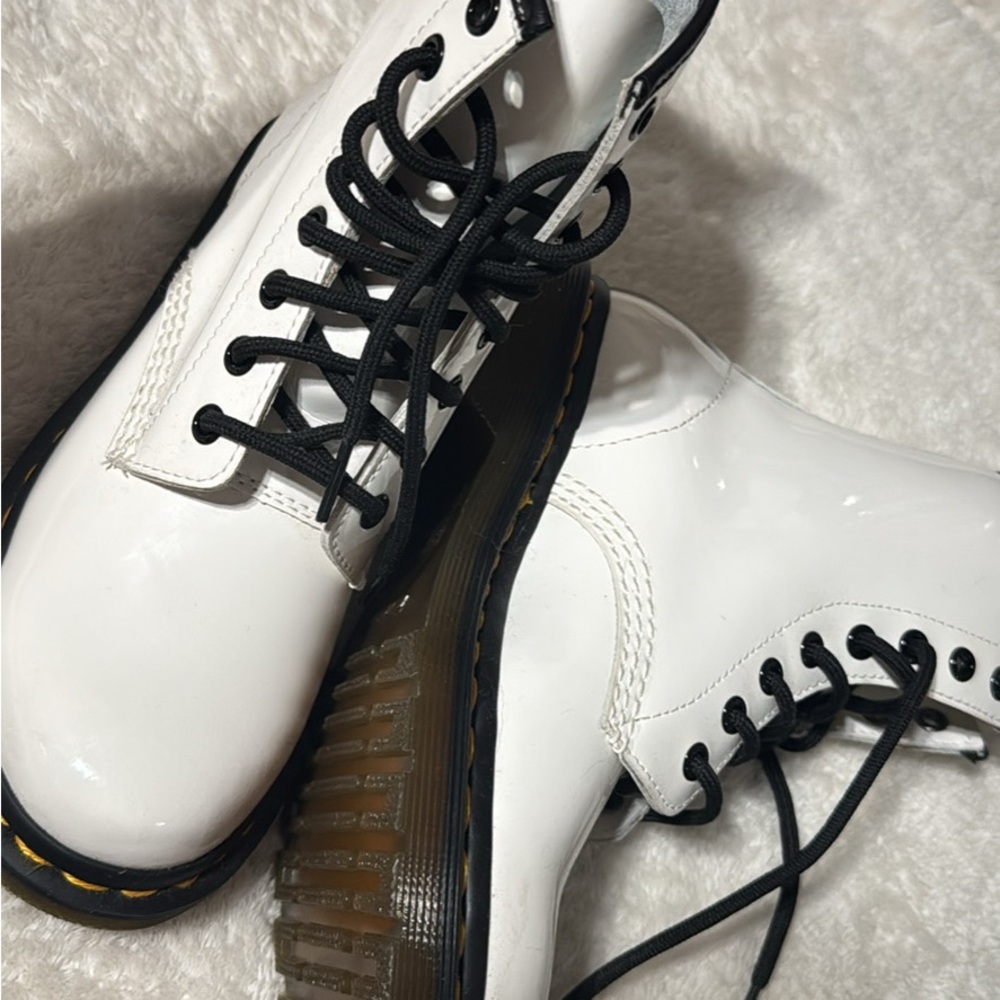 Dr. Martens White Combat Boots with Black Laces